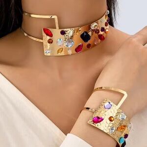 Anthropologie Gold Multicolor Gemstone Choker necklace